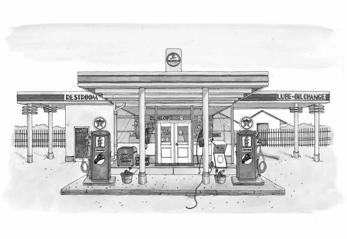 Coloring book soda gas station