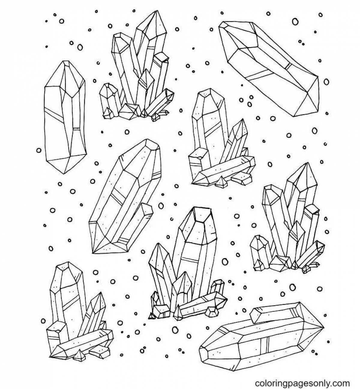 Glowing crystals coloring page