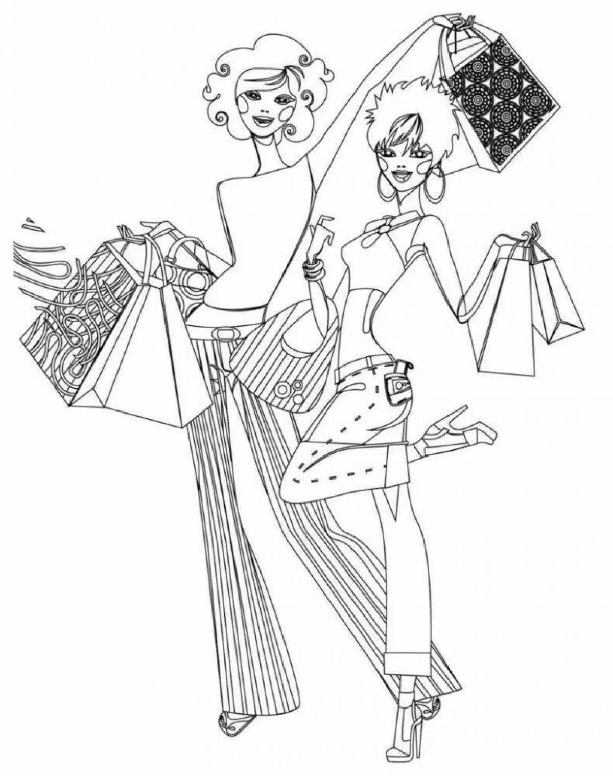 Colorful shopping coloring page