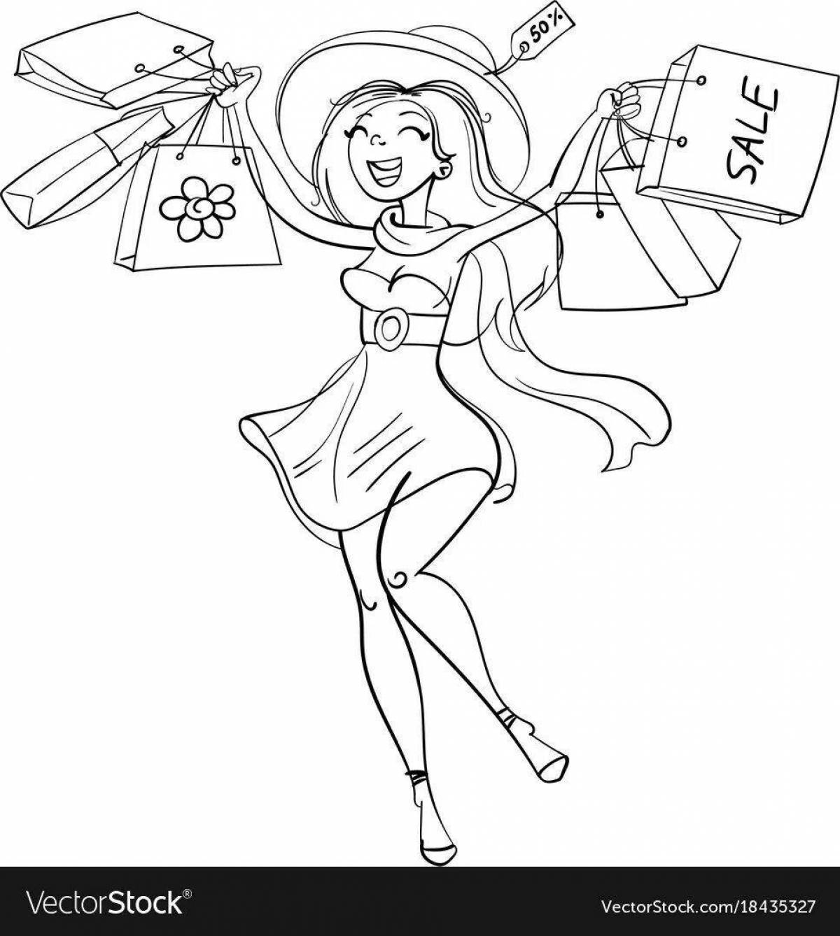 Bright shopping coloring page