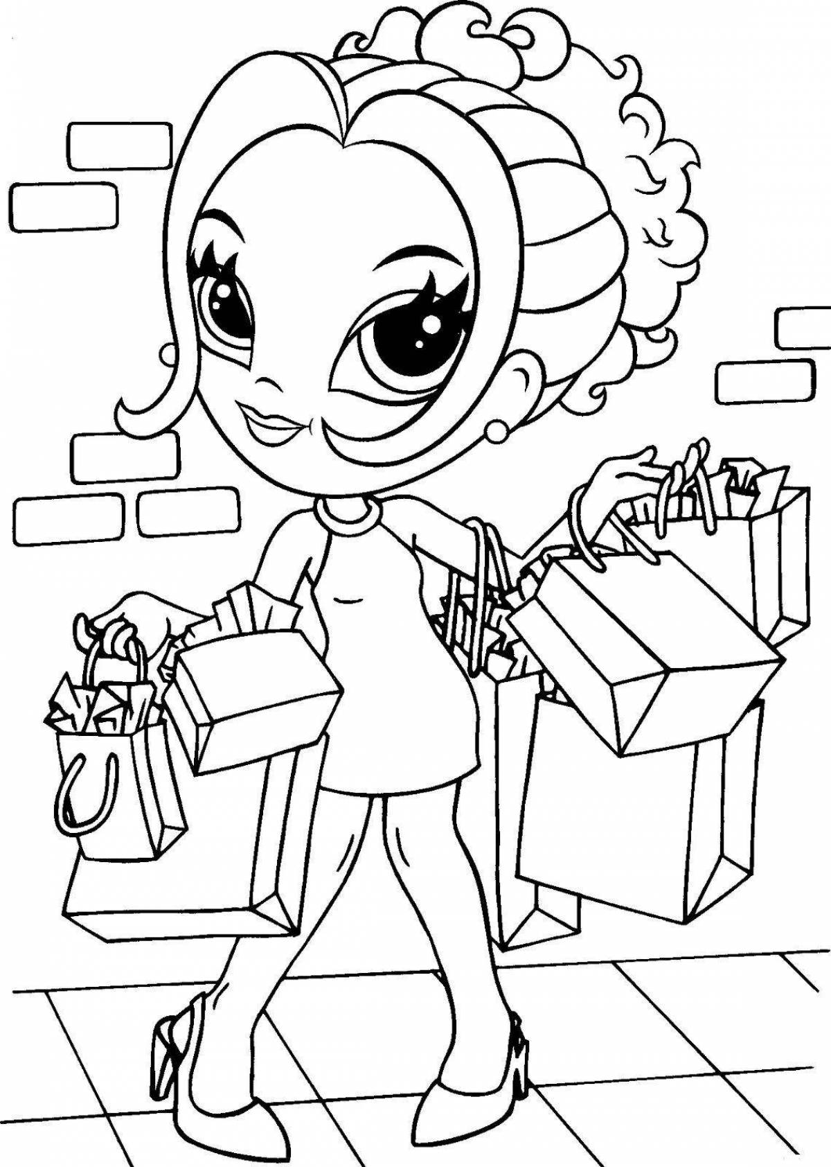 Playful shopping coloring page