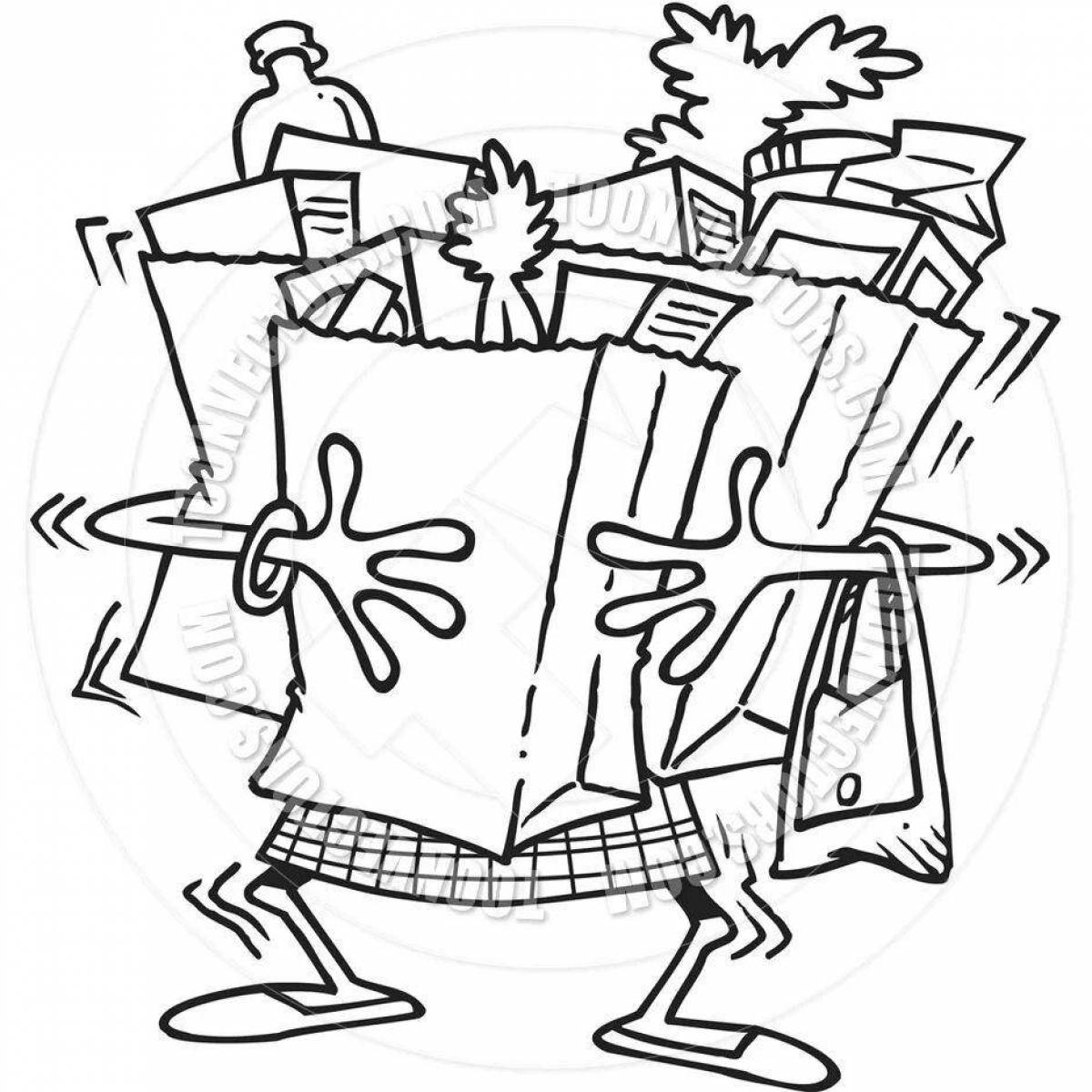 Color-happy shopping coloring page