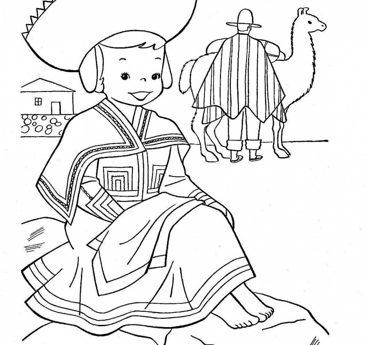 Coloring page cheerful Buryats