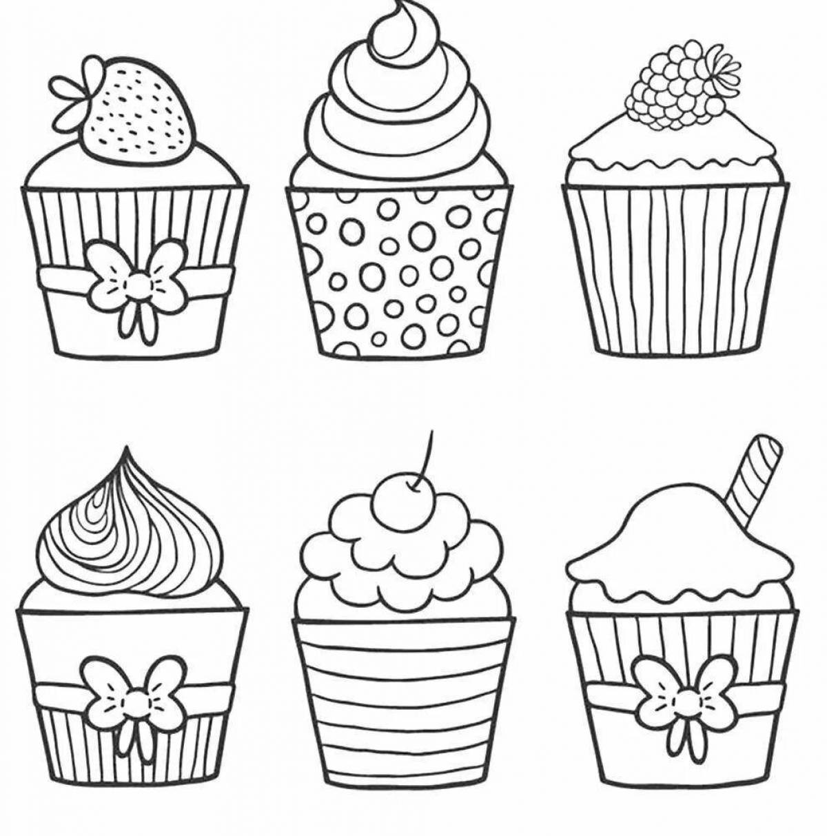 Colorful cupcake coloring page