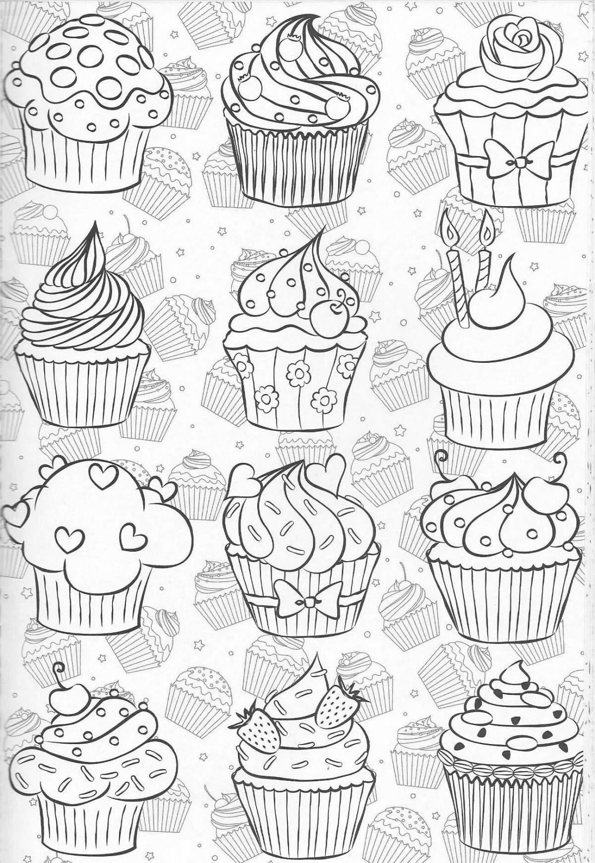 Playful cupcake coloring page
