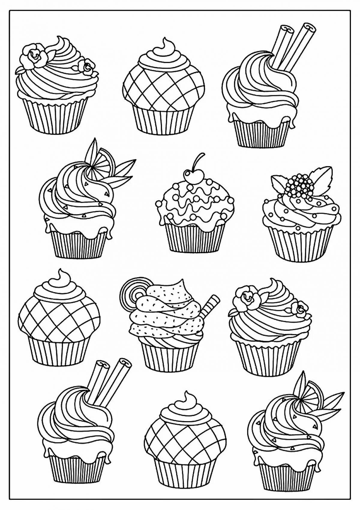 Coloring page of cupcakes in color package