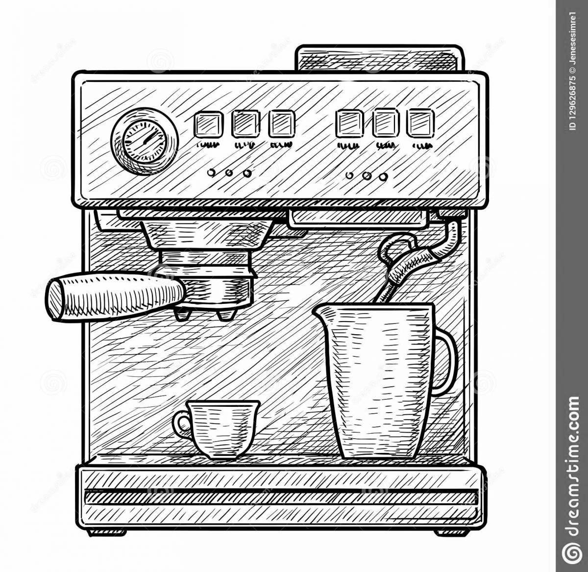 Detailed coffee maker coloring page