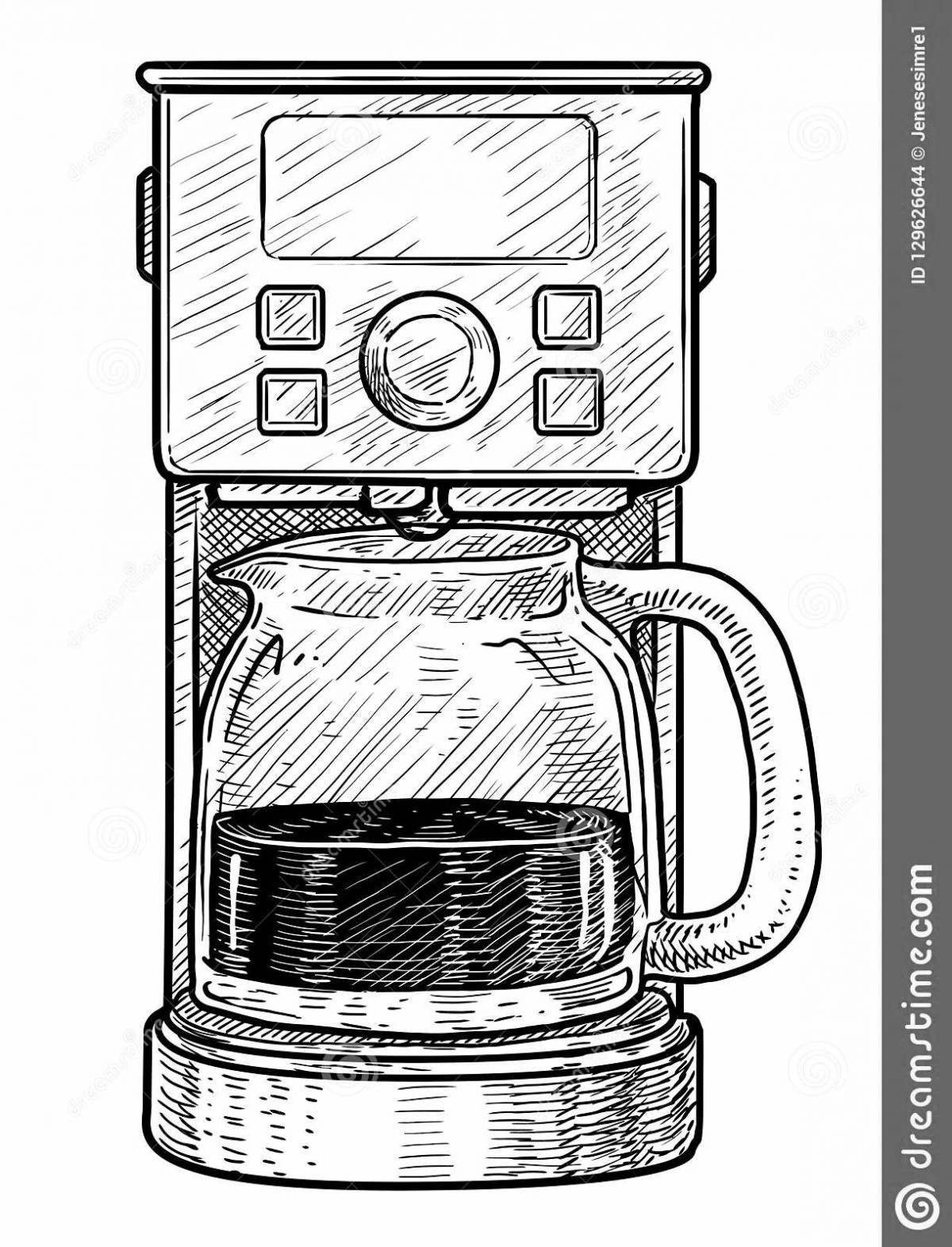 Colored coffee machine coloring page