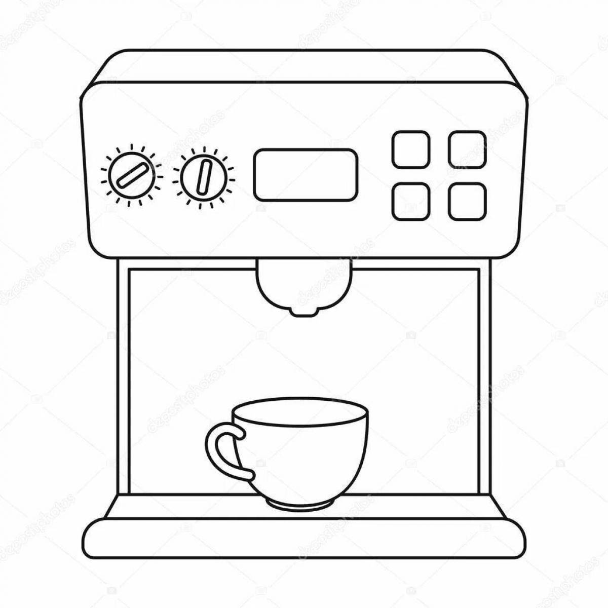 Coffee machine coloring page with rich colors