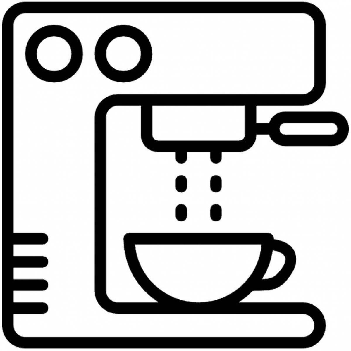 Coffee machine coloring page with colored splashes