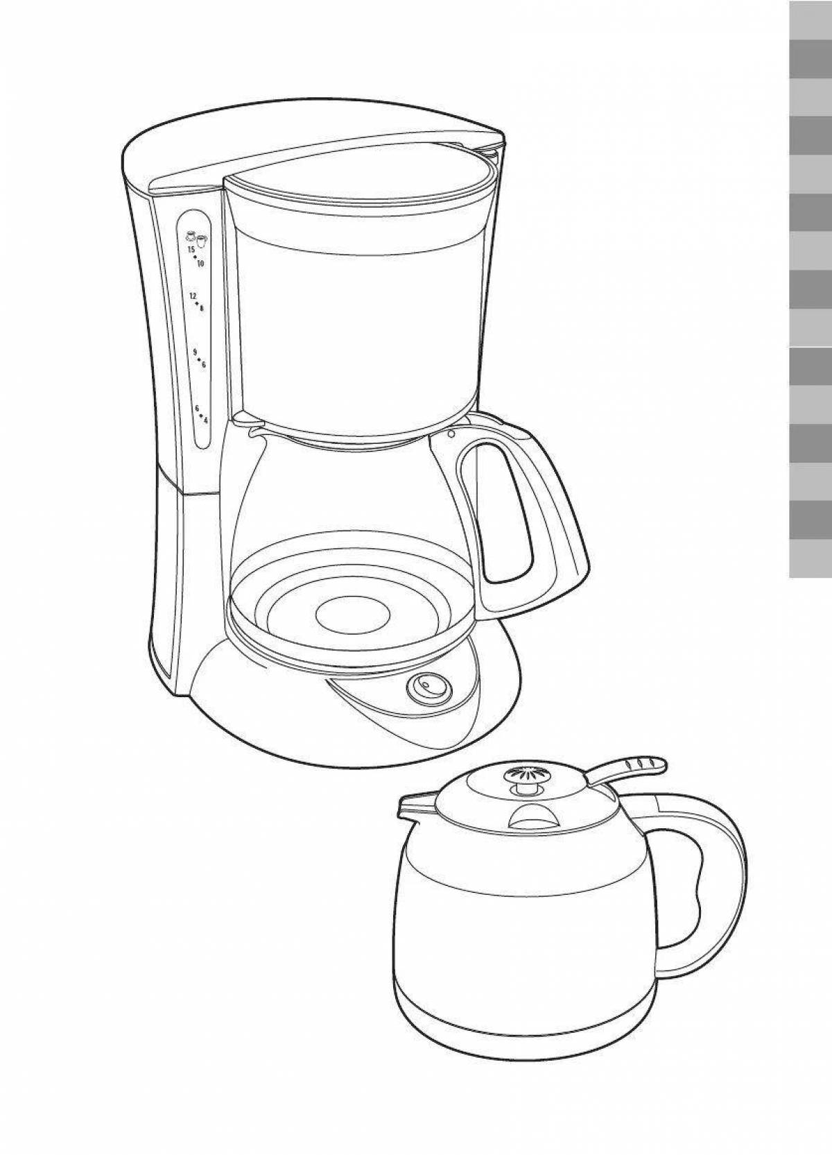 Coffee machine coloring page with bright colors