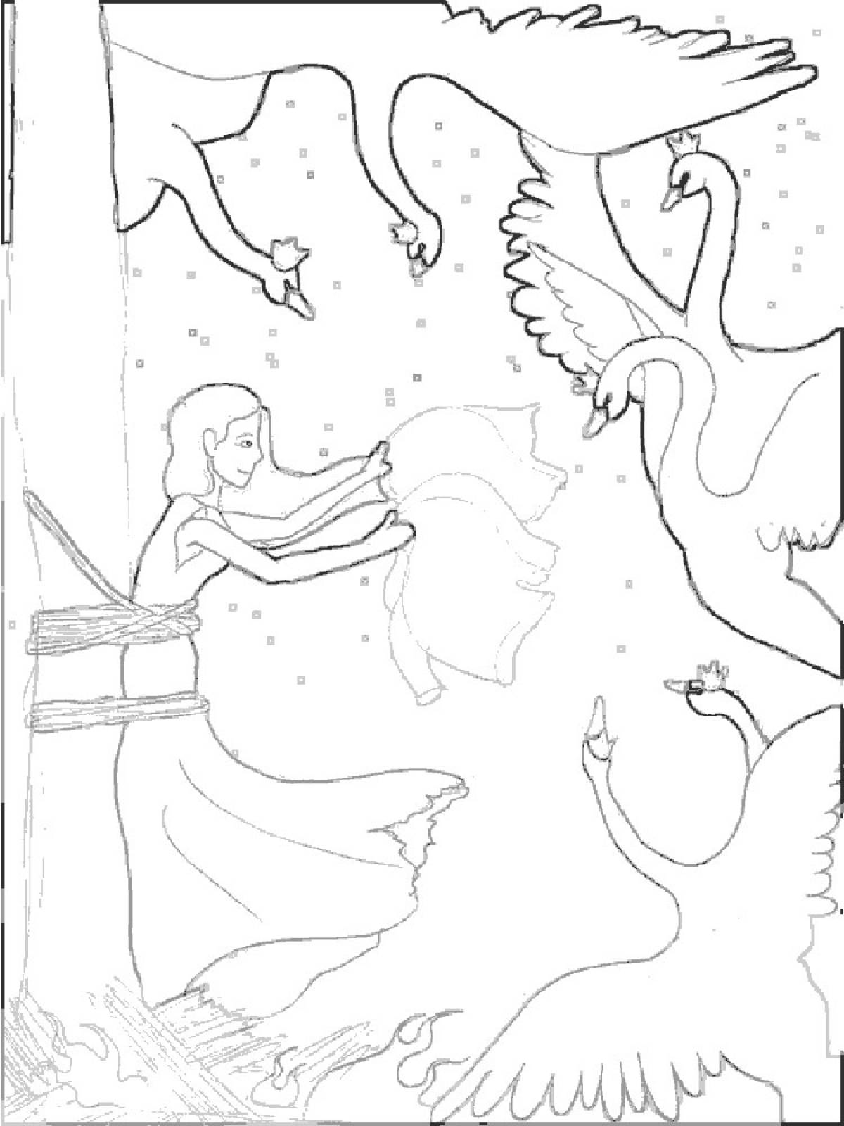 Раскраска Дикие лебеди из сказки Андерсена