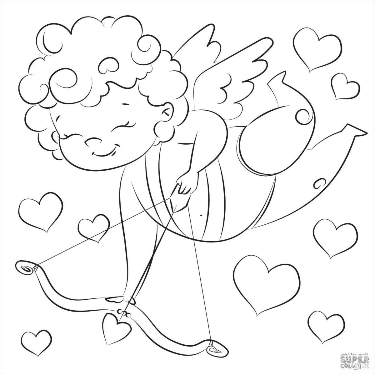 Coloring book playful cupid