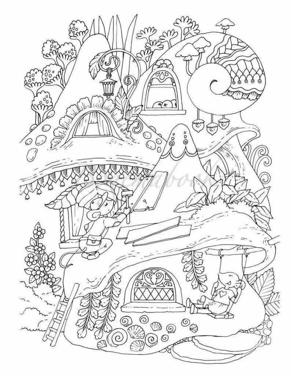 Coloring book shiny anti-stress houses