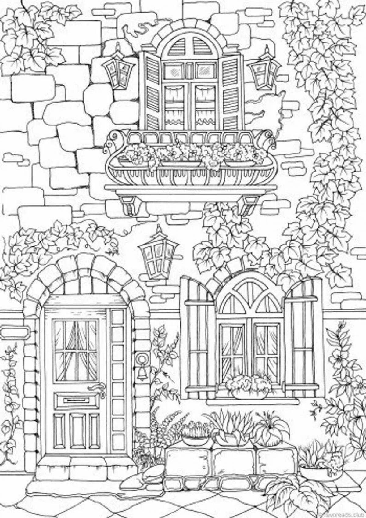 Coloring page blissful anti-stress houses