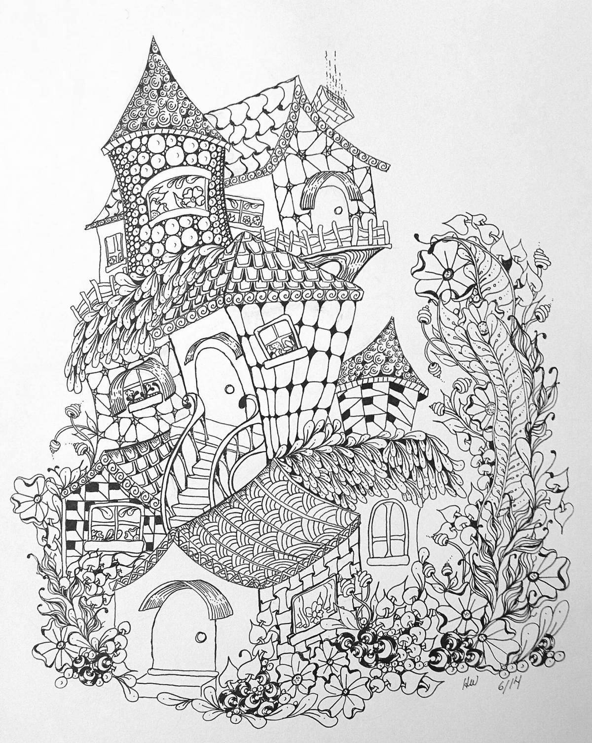 Coloring book invigorating anti-stress houses