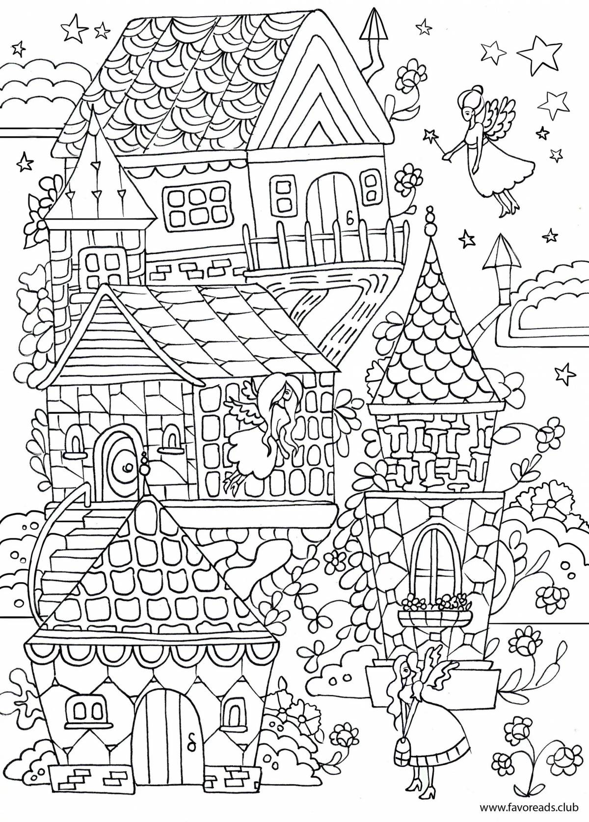 Coloring book fascinating anti-stress houses