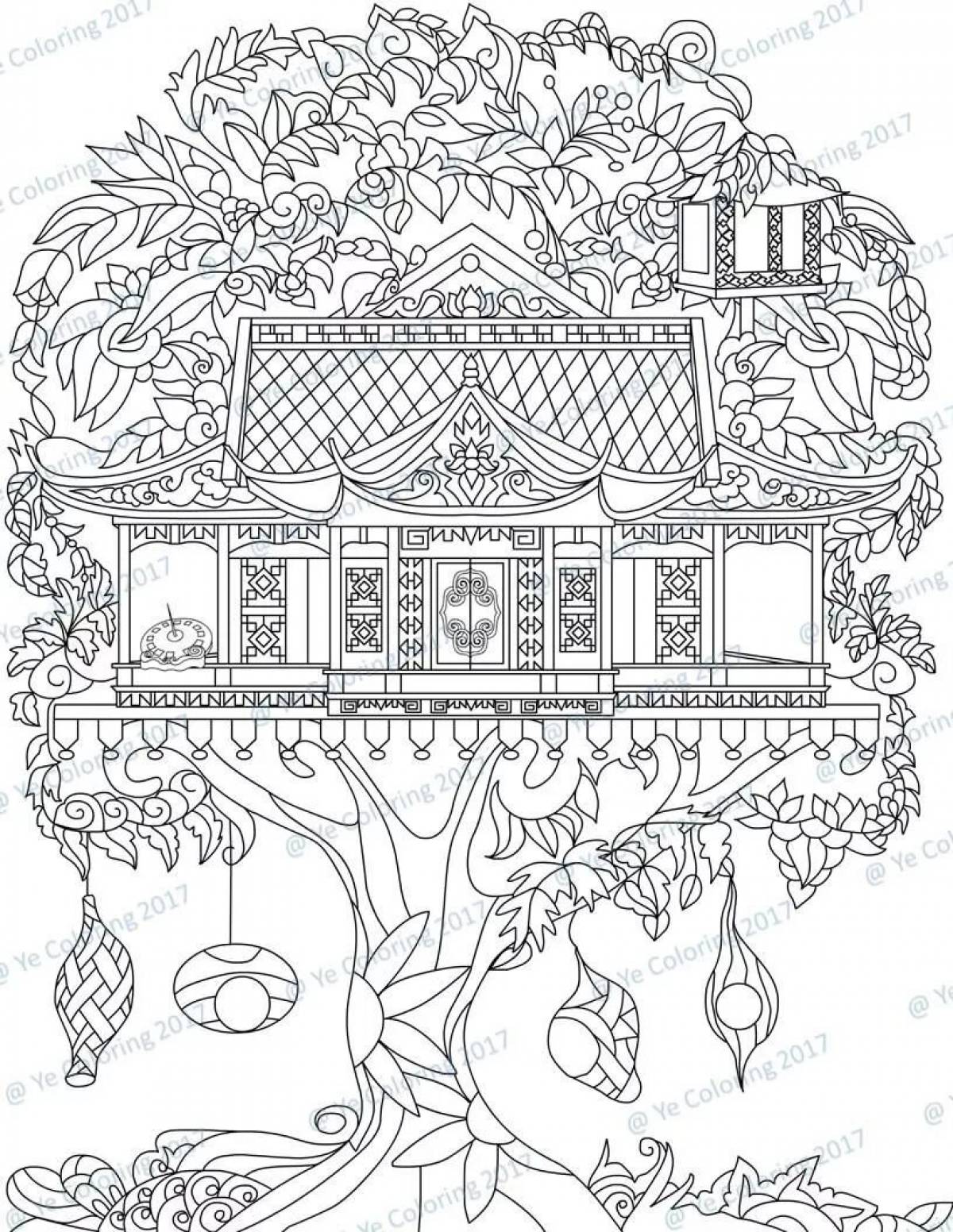 Coloring book mental anti-stress houses