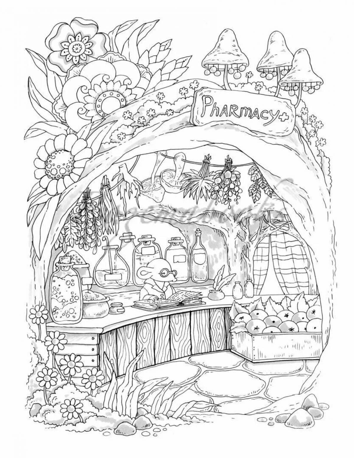 Coloring book cozy anti-stress houses