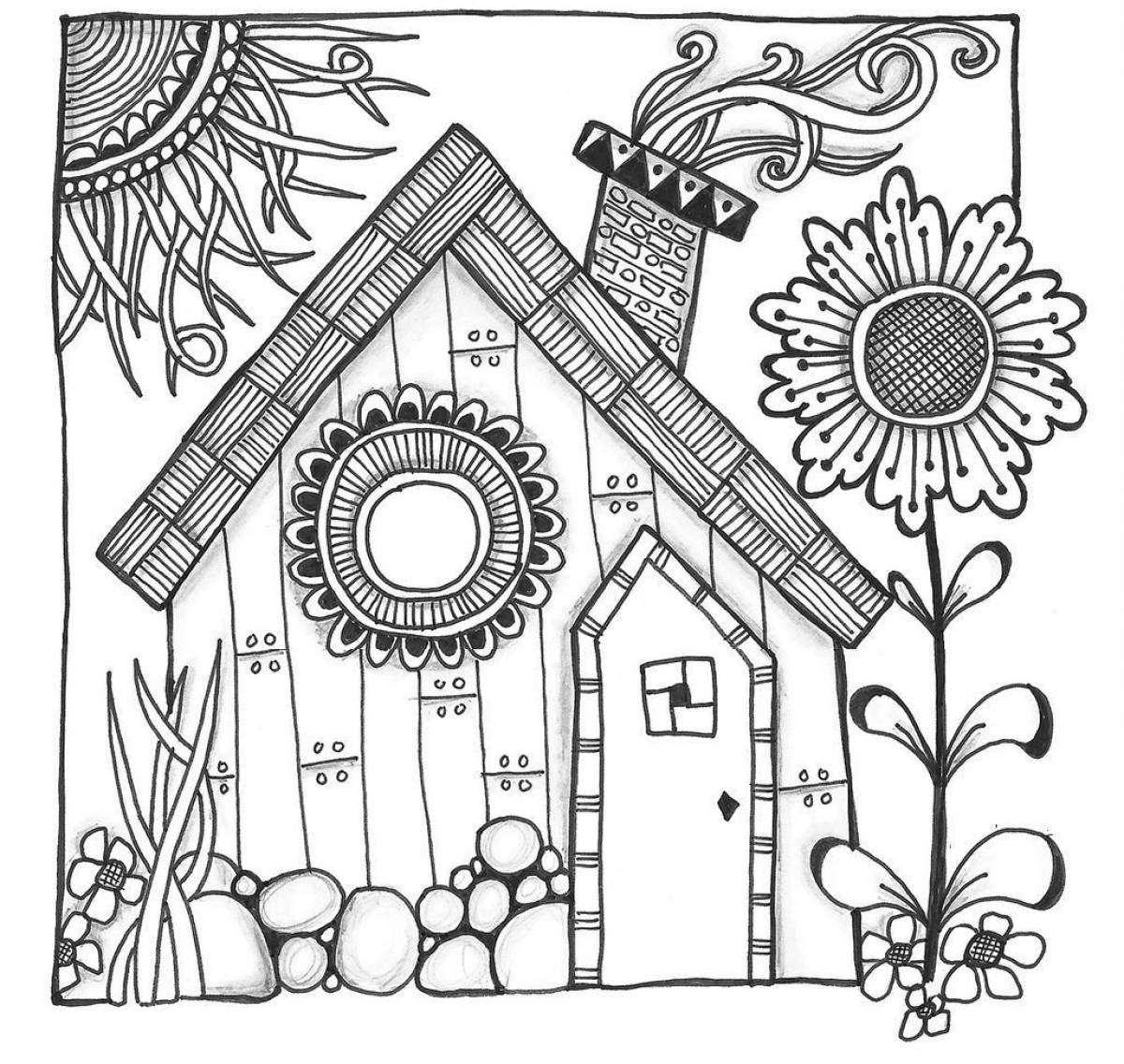 Coloring quirky anti-stress houses