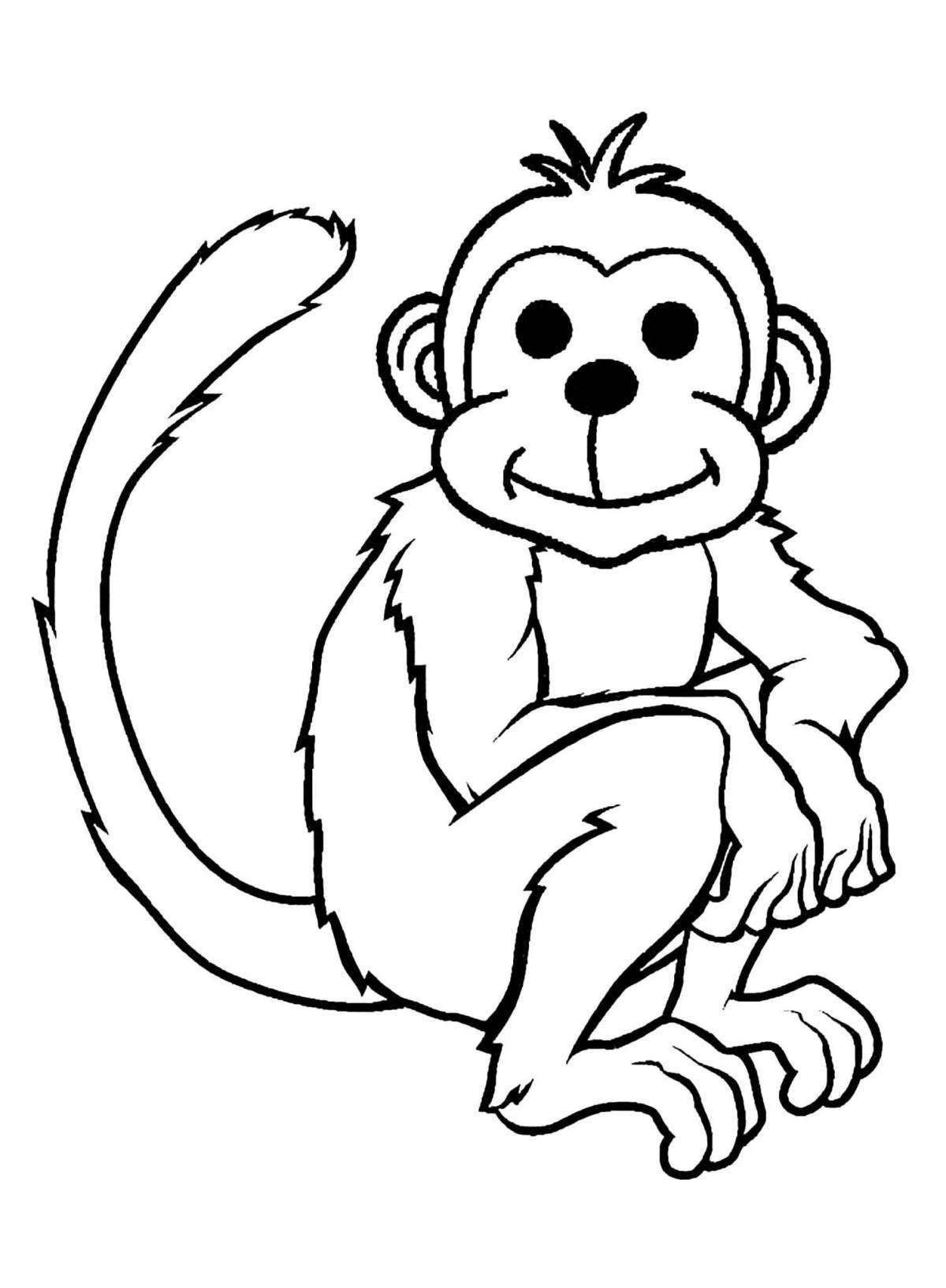 Веселая страница раскраски фигурки обезьяны