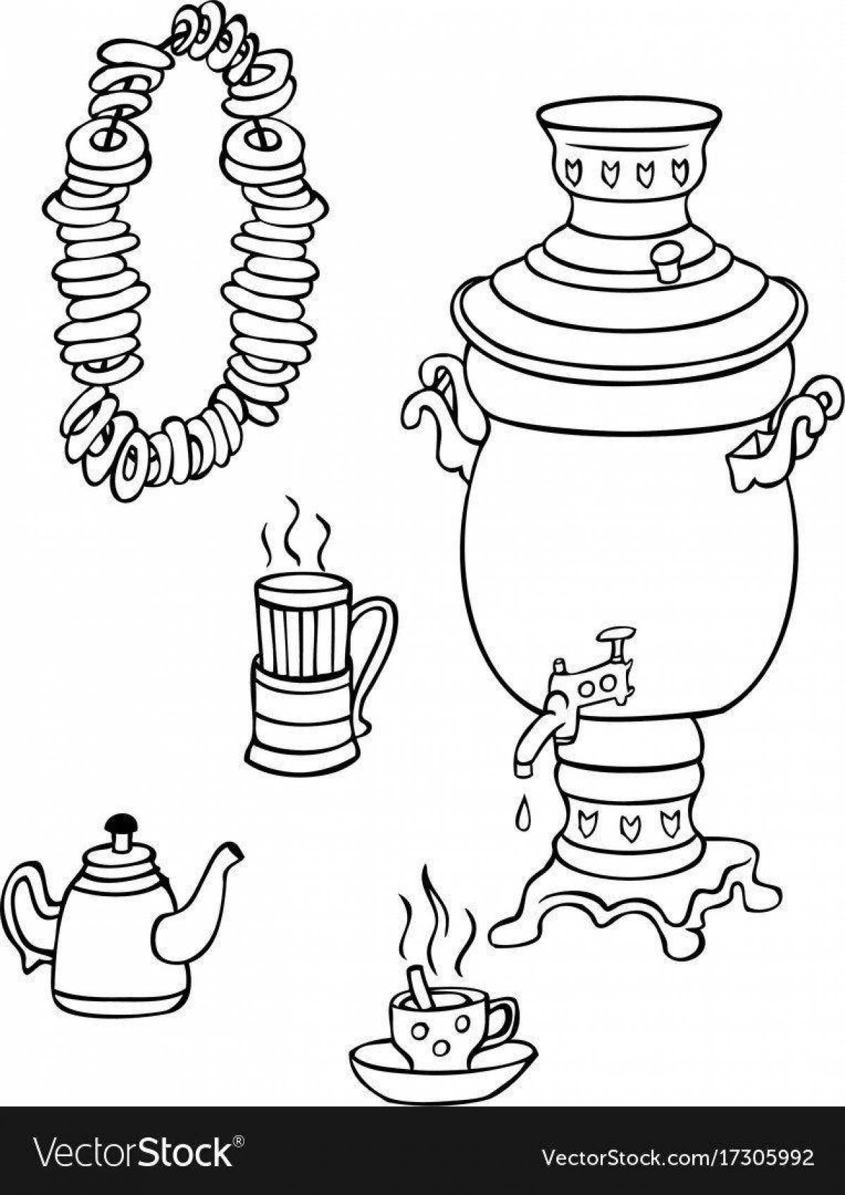 Coloring page samovar with spectacular pattern
