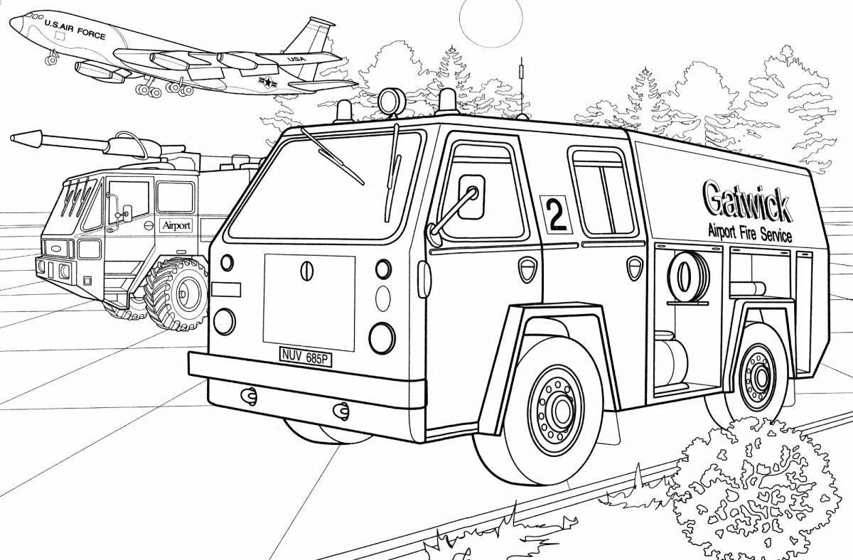 Coloring page adorable security vehicles