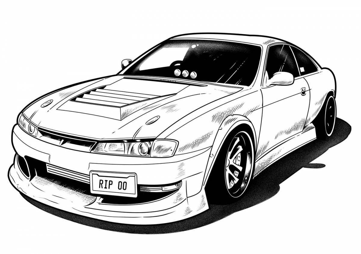 Coloring book colorful Japanese cars