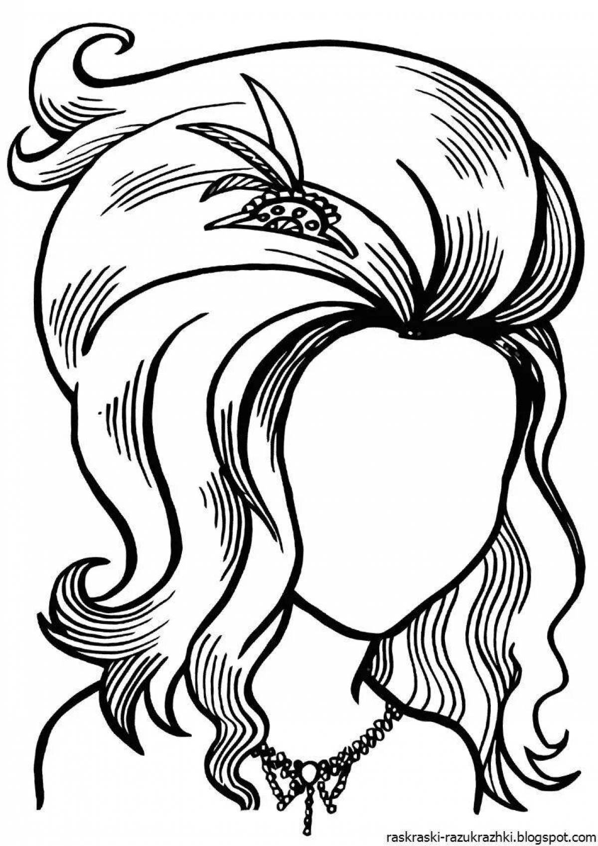 Colorful girl hair coloring page