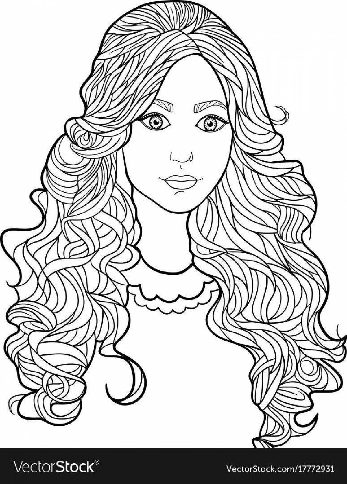 Charming girl hair coloring page