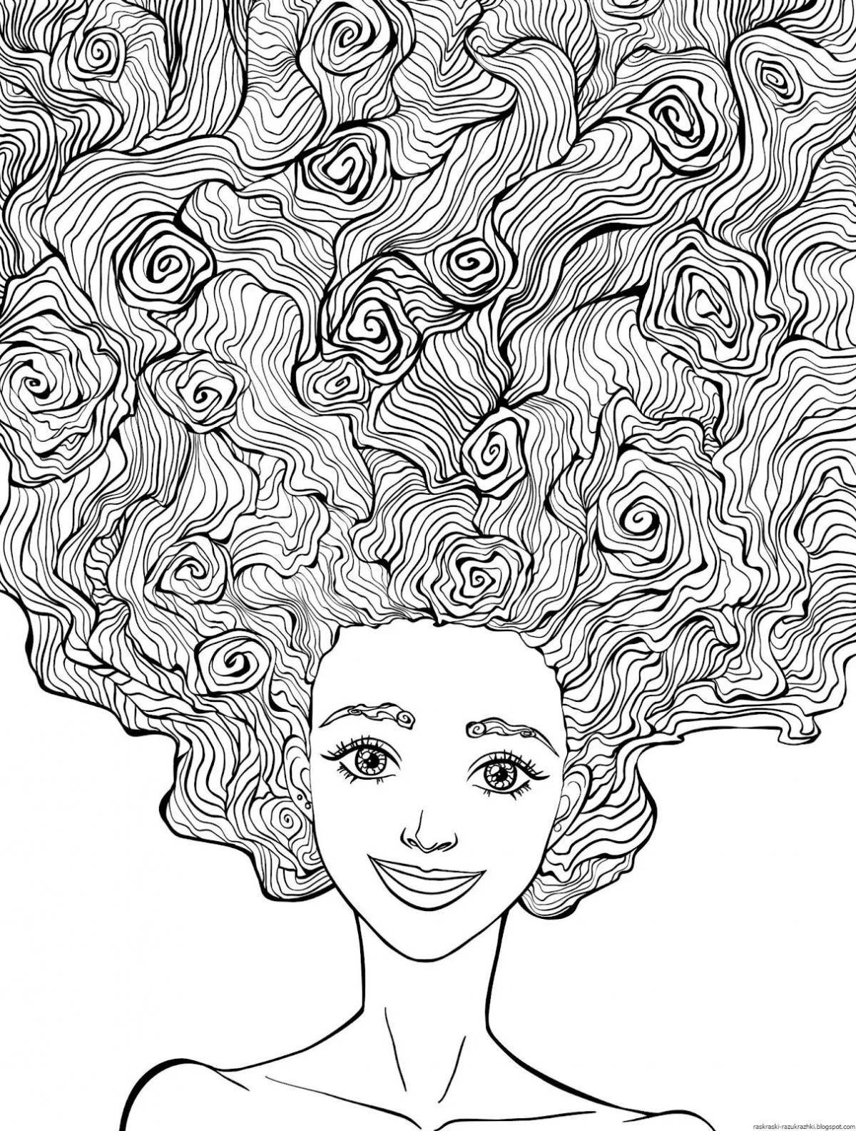 Яркая страница раскраски волос для девочек