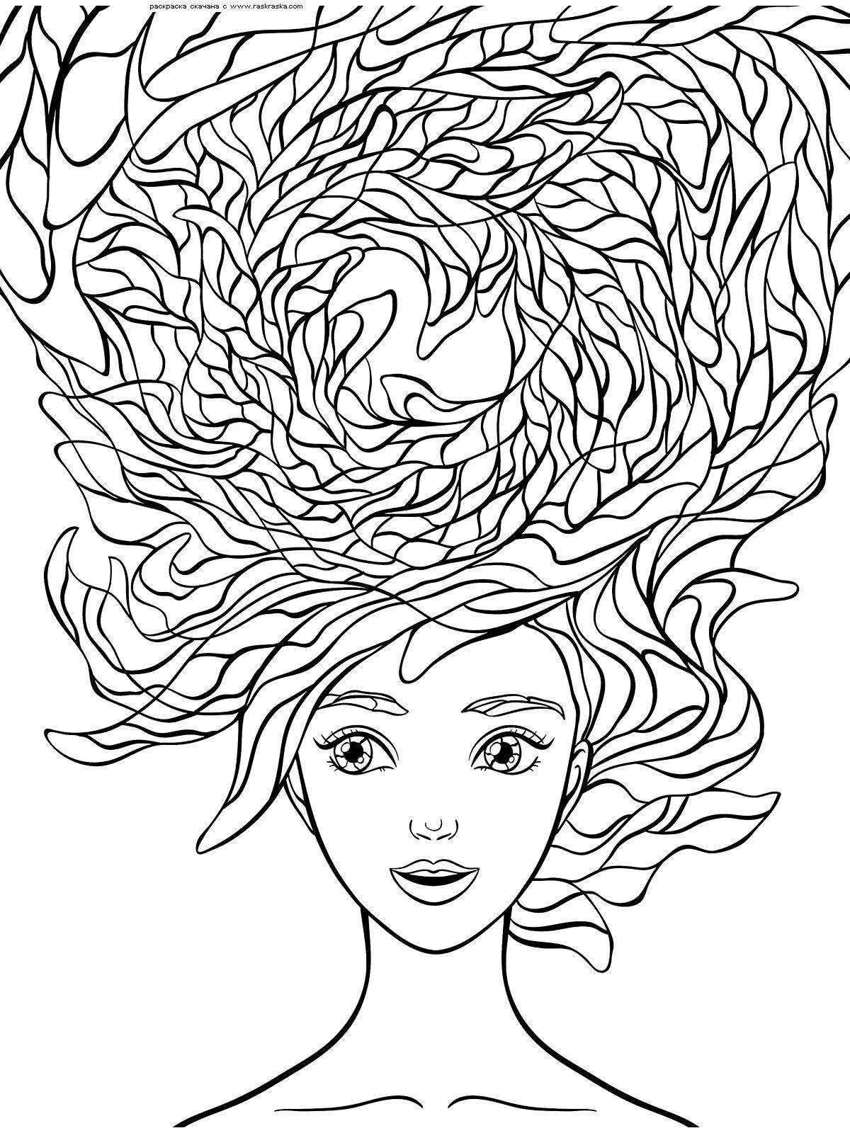Adorable girls hair coloring page