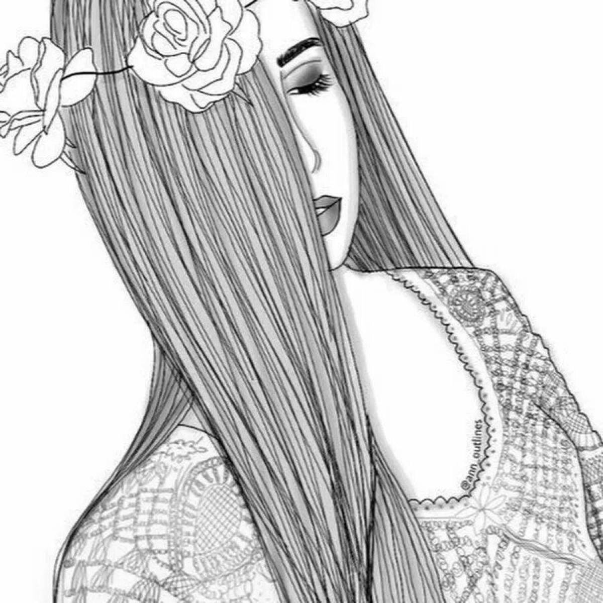 Exquisite girls hair coloring page