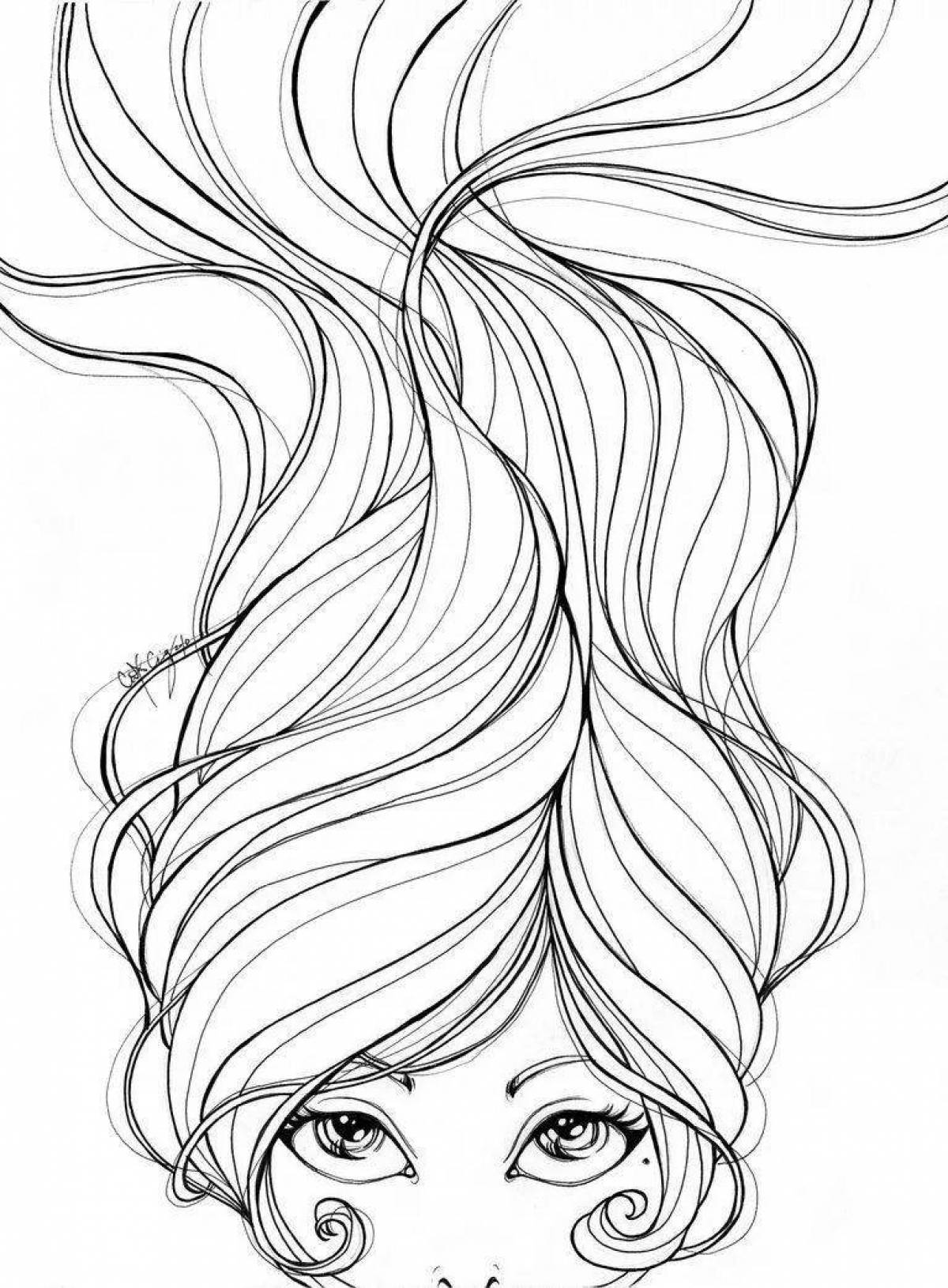 Sparkly girls hair coloring page