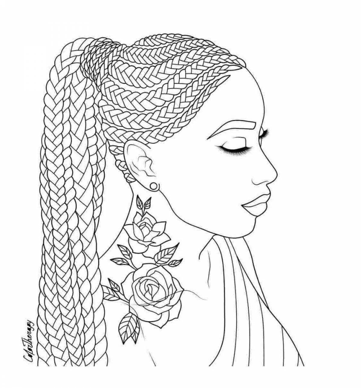 Curvy girl hair coloring page