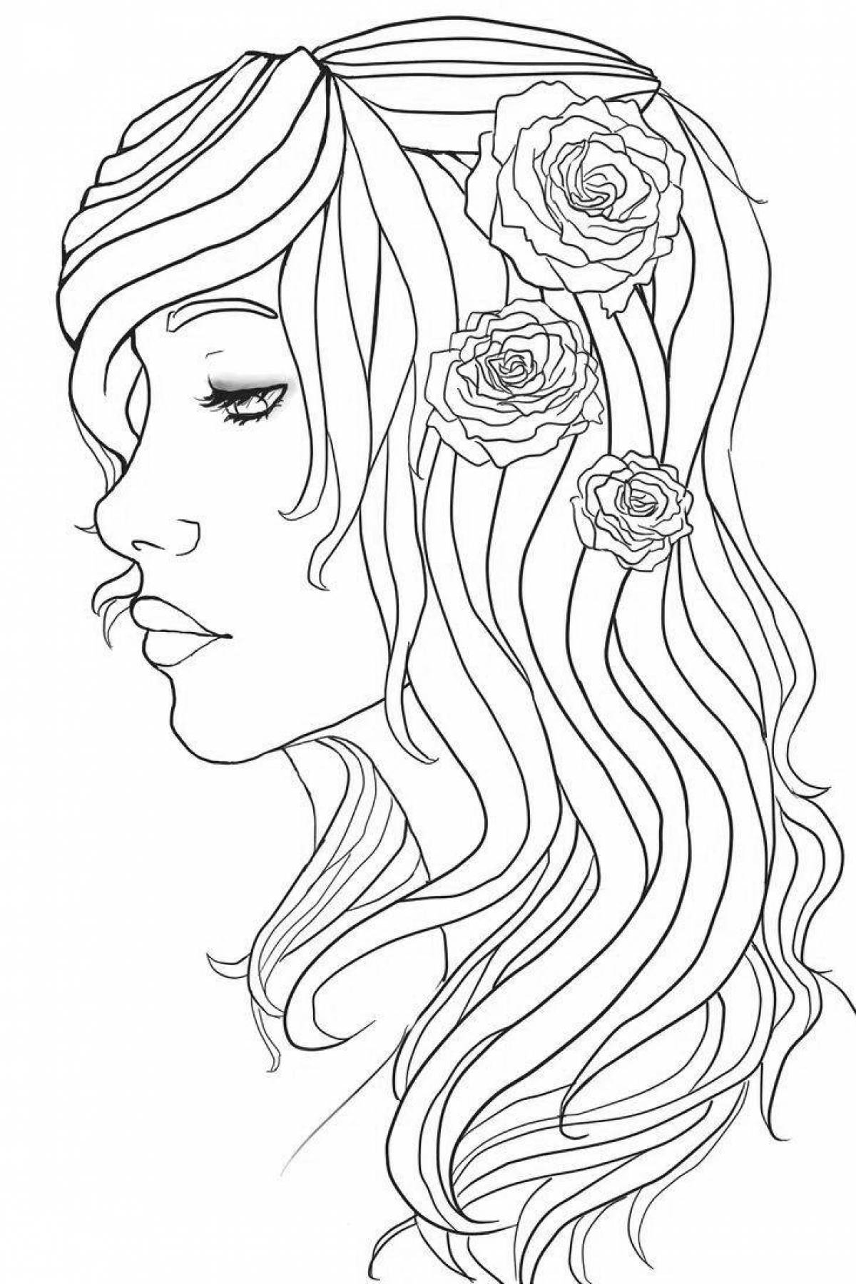 Pretty girl's hair coloring page