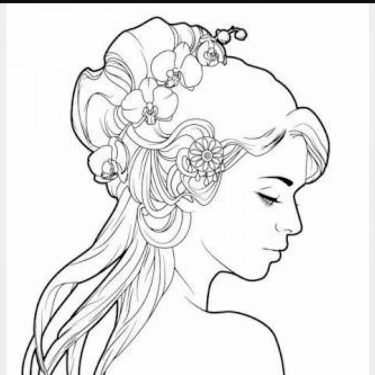Beautiful girl's hair coloring page