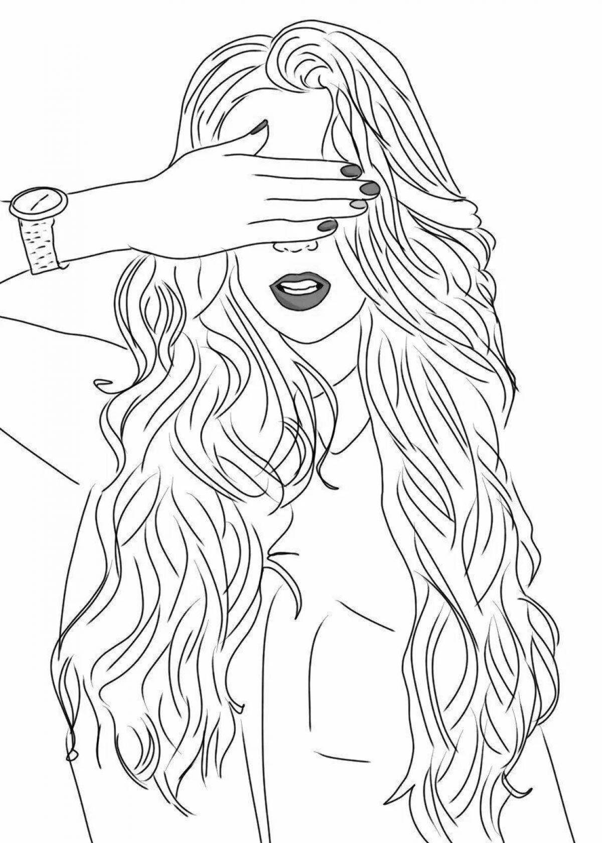 Bright girl hair coloring page