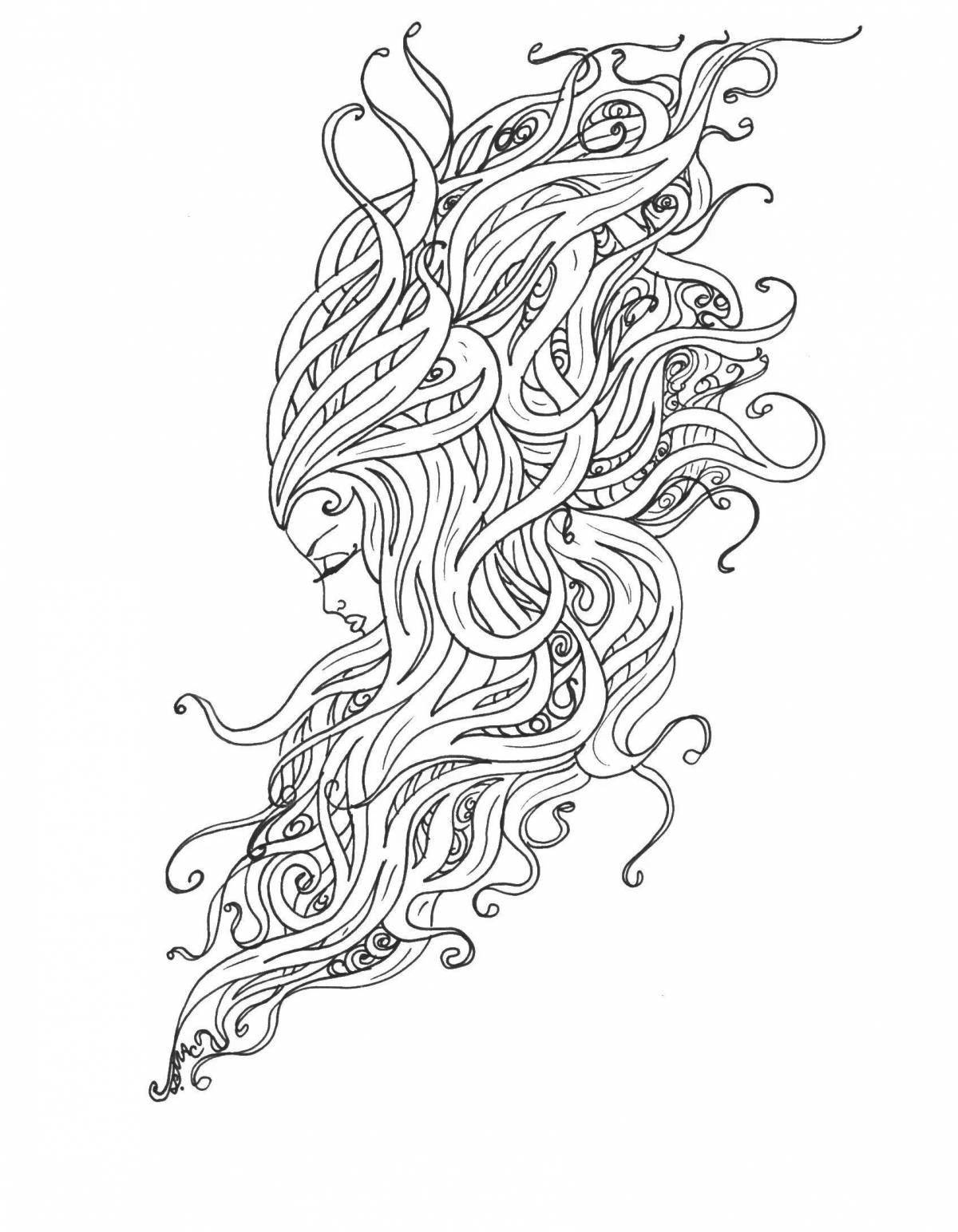 Fairy hair coloring page for girls