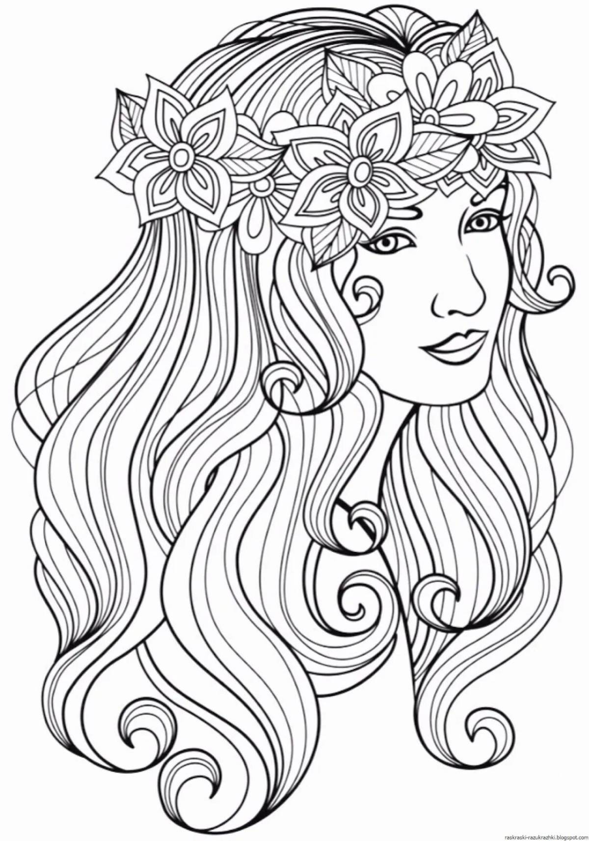 Hair coloring page for girls