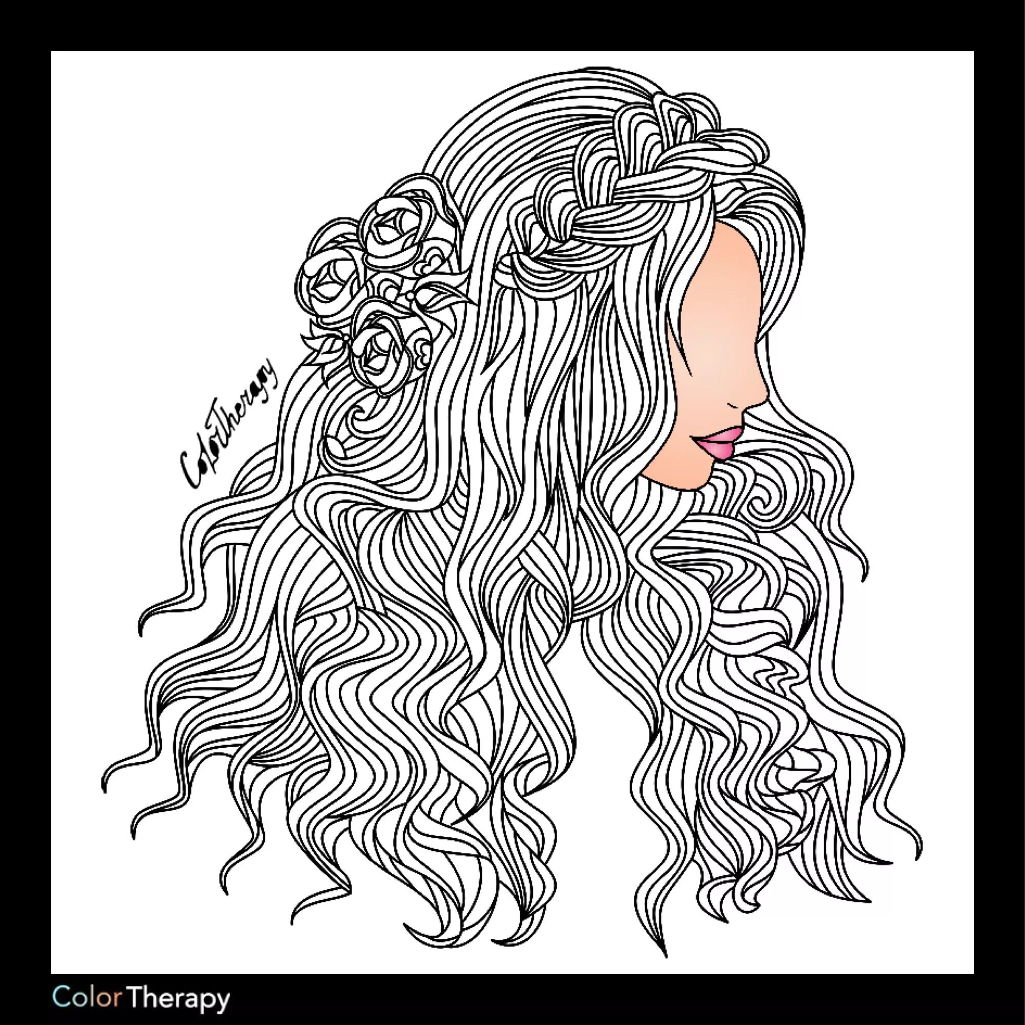 Hair coloring page of girl with color splatter