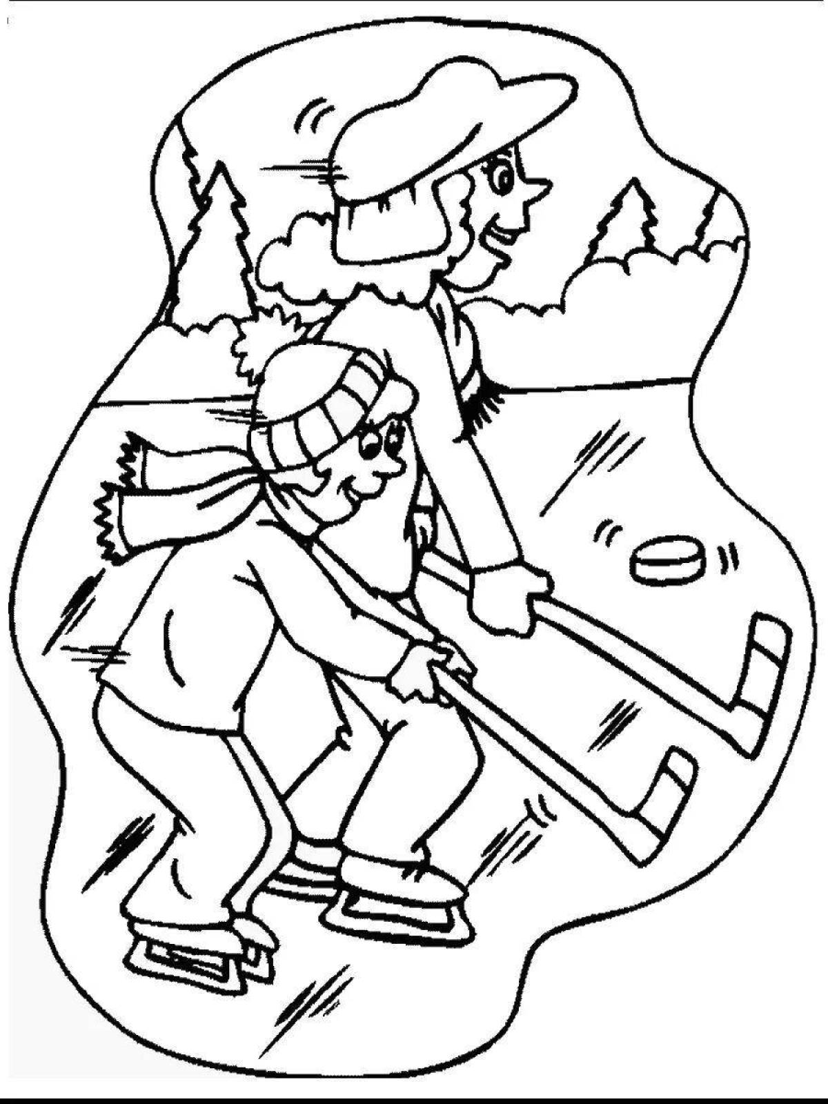 Color-burst winter safety coloring page
