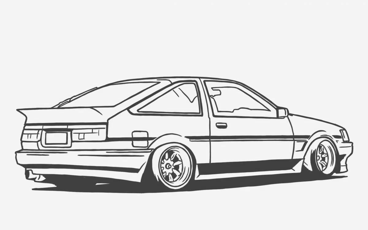 Coloring book colorful Japanese cars
