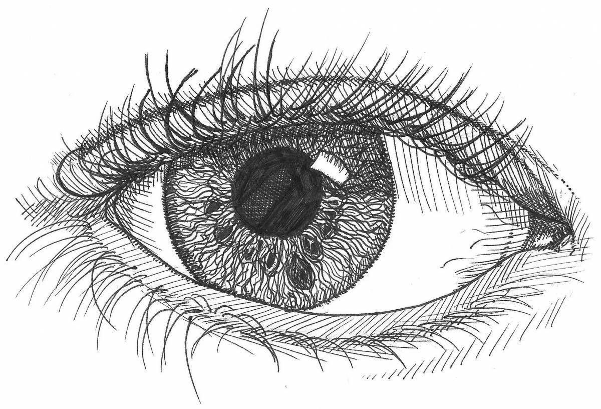 Coloring page of the human eye with penetrating gaze
