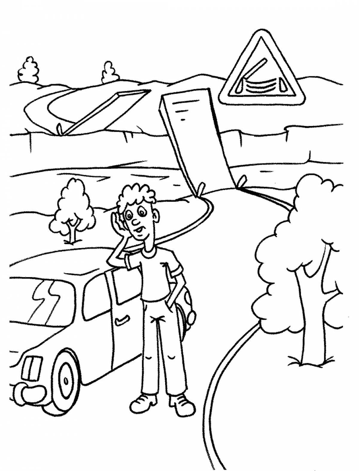 Radiant watch out for the car coloring page