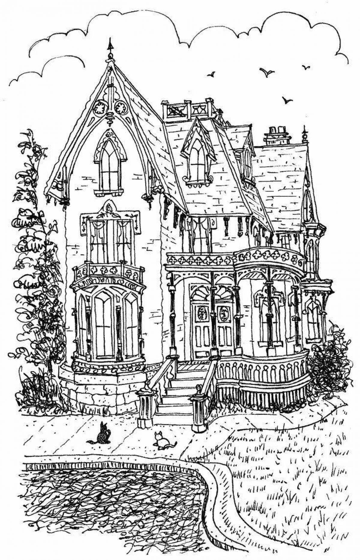 Coloring page of a glamorous rich house