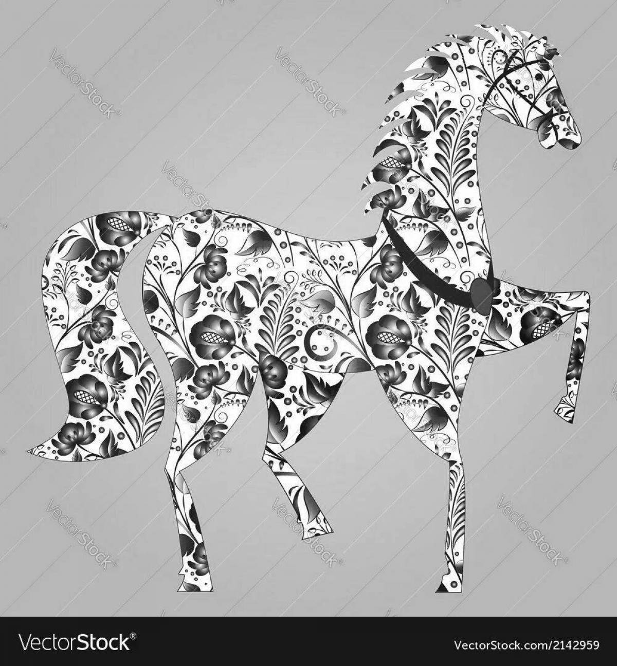 Coloring page magnificent Gzhel horse