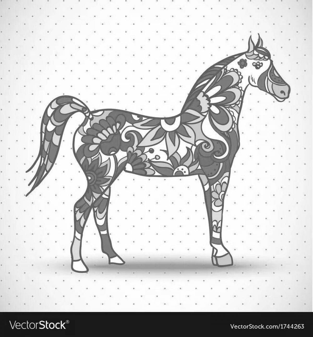 Coloring page dazzling Gzhel horse