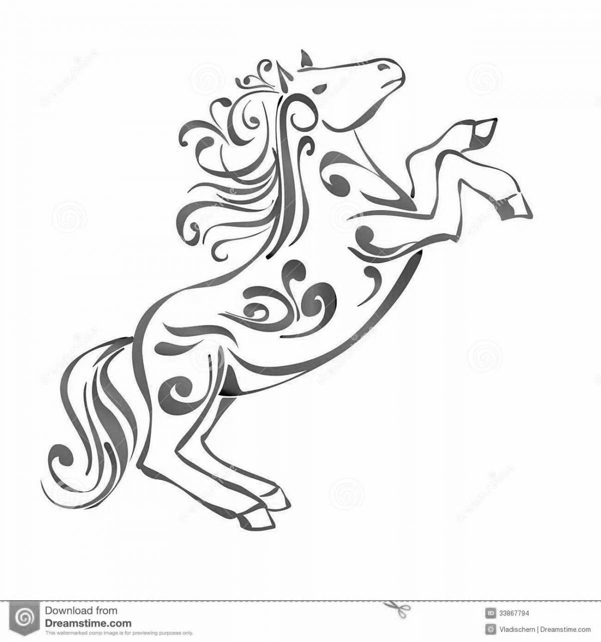 Coloring page elegant Gzhel horse