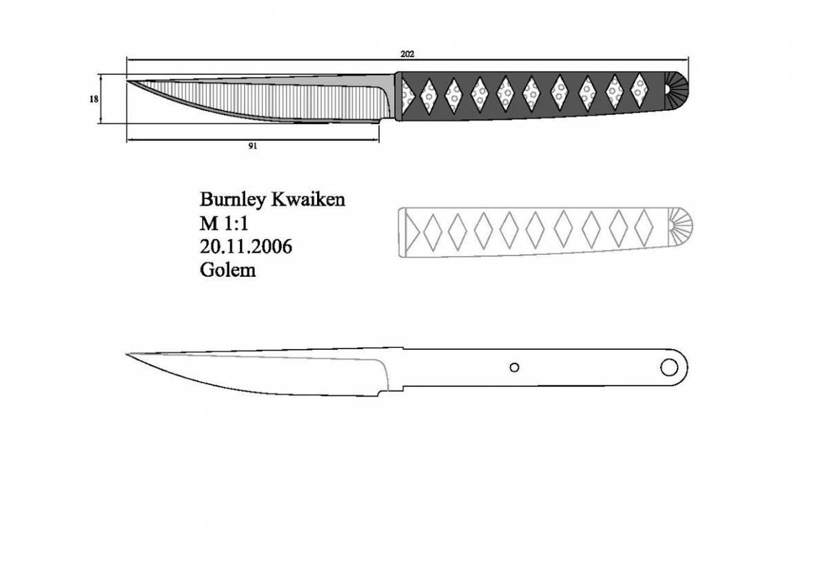Анимированная страница раскраски ножа танто
